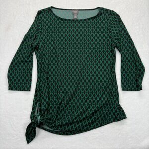 Chico's Travelers Collection Geometric Print Tie 3/4 Sleeve Top Size 1‎ US M